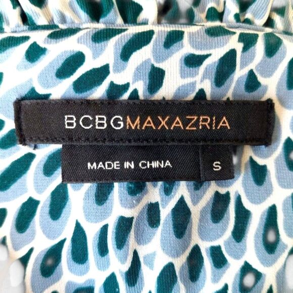 BCBGMAXAZRIA Teal Green Abstract Bodycon Sweetheart Ruched Twist-Knot Dress Sz S - Picture 7 of 15